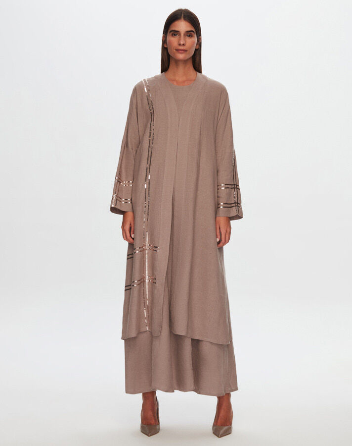 T24Y-8010 Sequin Detailed Linen Kaftan - 13