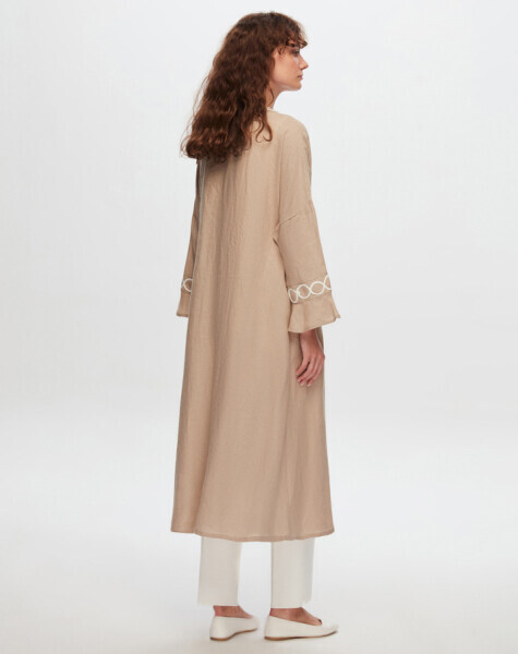 T24Y-8011 Sutaşı Detaylı Keten Kaftan BEİGE - 2