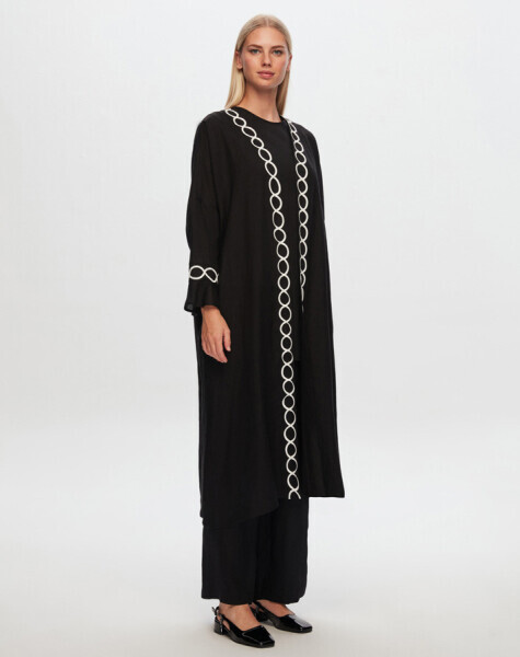 T24Y-8011 Sutaşı Detaylı Keten Kaftan BLACK - 2