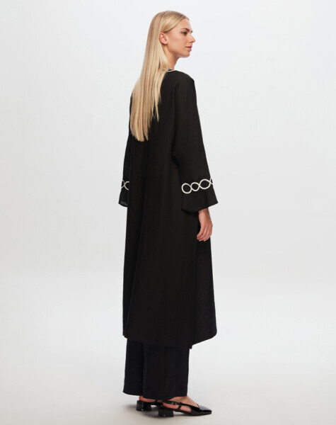T24Y-8011 Sutaşı Detaylı Keten Kaftan BLACK - 3