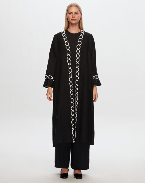 T24Y-8011 Sutaşı Detaylı Keten Kaftan BLACK 
