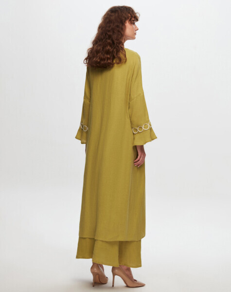 T24Y-8011 Sutaşı Detaylı Keten Kaftan OLİVE - 2