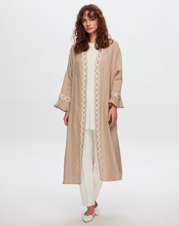 T24Y-8011 Sutaşı Detaylı Keten Kaftan - 6