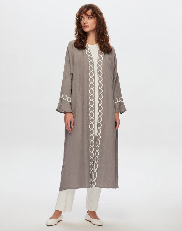 T24Y-8011 Sutaşı Detaylı Keten Kaftan - 12