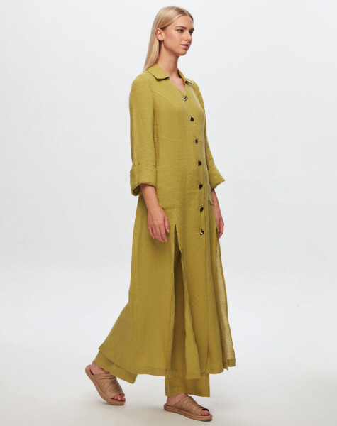 T24Y-8015 Button Detailed Long Linen Jacket - 2