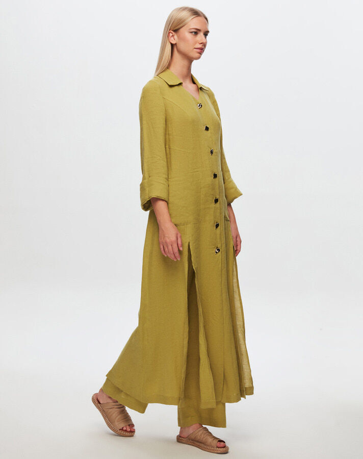 T24Y-8015 Button Detailed Long Linen Jacket - 2