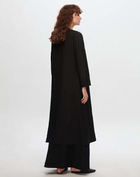 T24Y-8016 Nakış Detaylı Keten Kaftan BLACK - 2