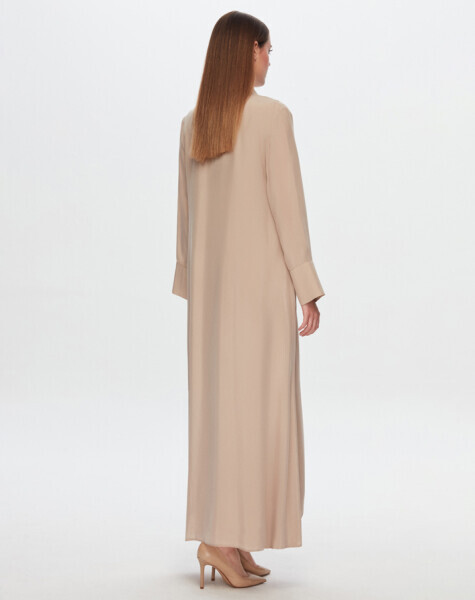 T24Y-8018 Şal Yaka Cupro Uzun Ceket BEİGE - 2