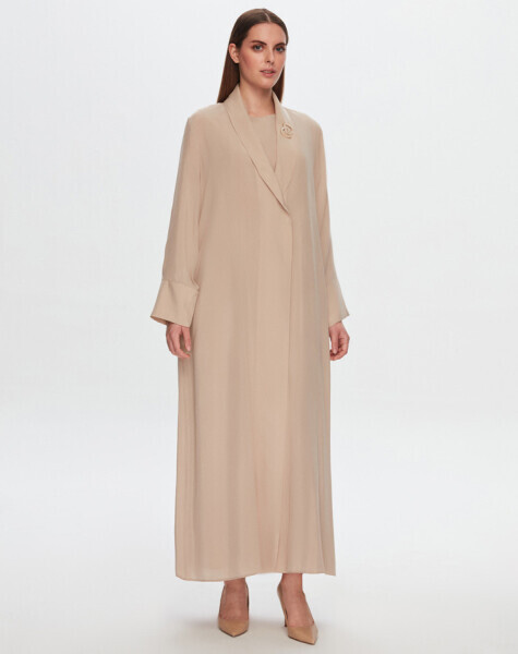 T24Y-8018 Şal Yaka Cupro Uzun Ceket BEİGE - 1