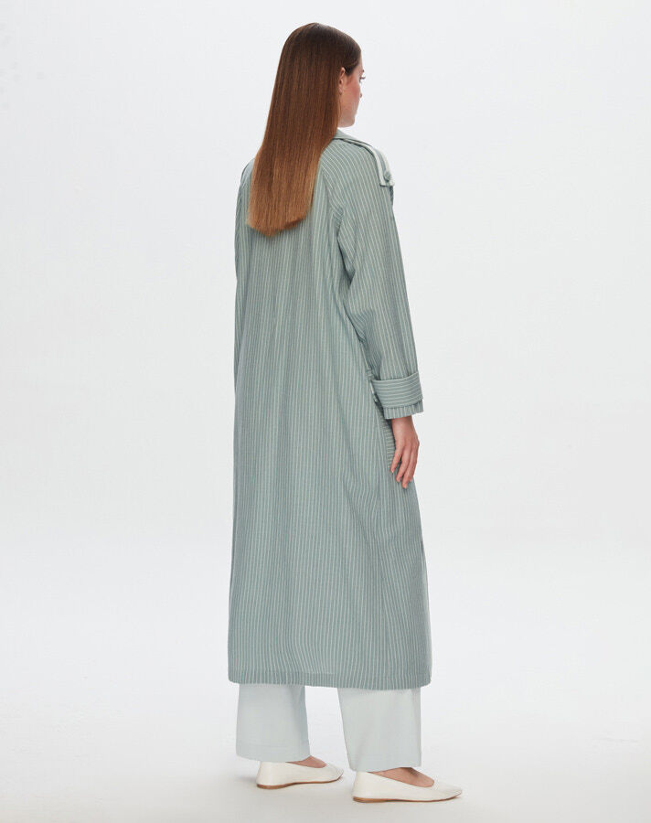 T24Y-8023 Striped Double Breasted Long Linen Jacket - 8