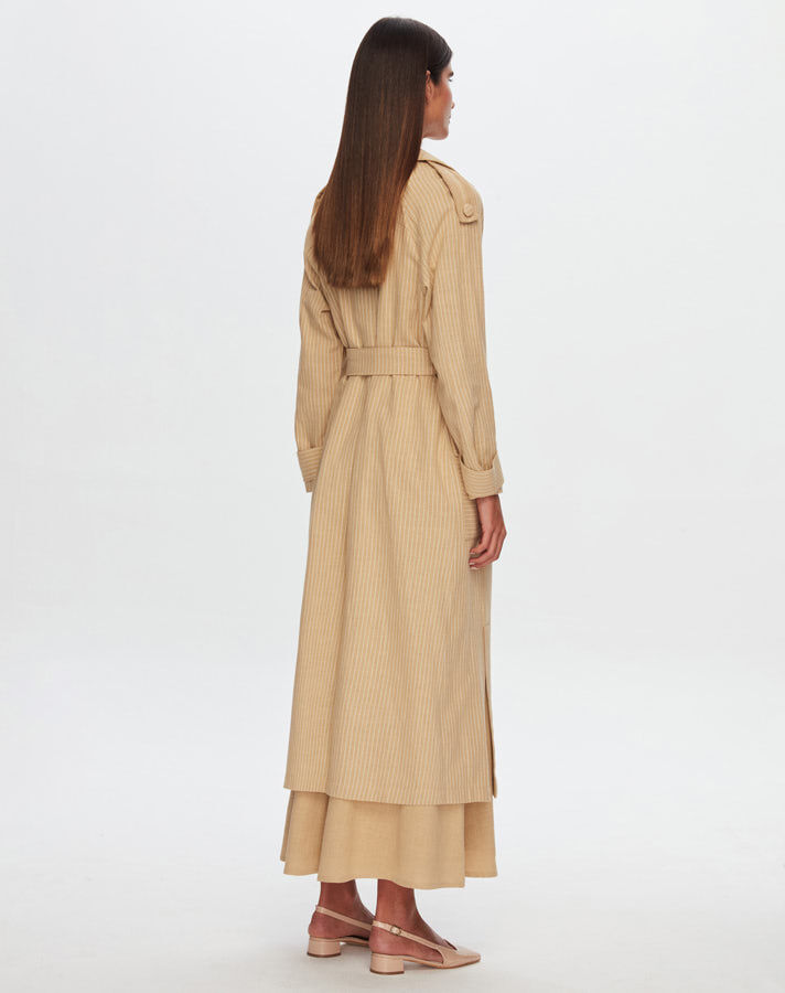 T24Y-8023 Striped Double Breasted Long Linen Jacket - 10