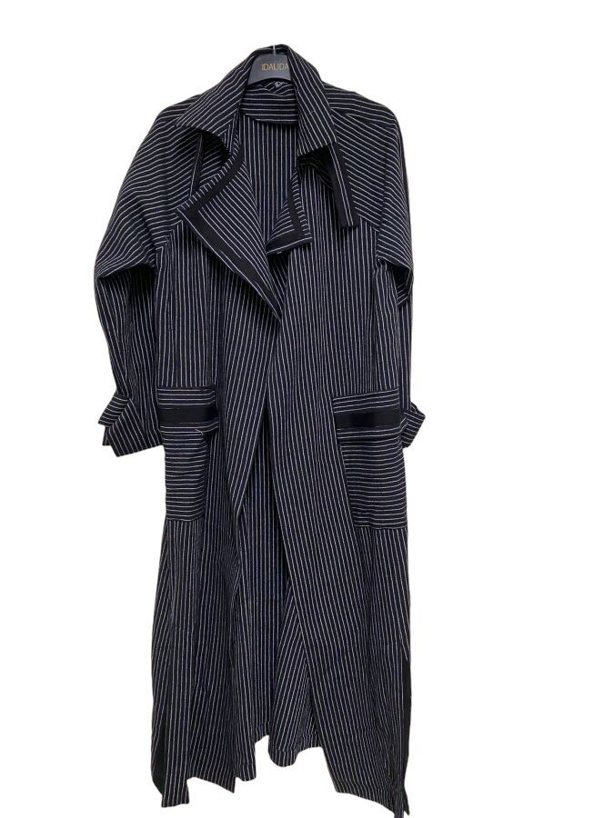 T24Y-8023 Striped Double Breasted Long Linen Jacket - 13