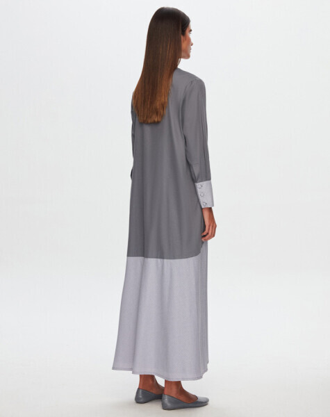 T24Y-8024 Beli Kuşaklı V Yaka Poplin Ceket GREY - 2