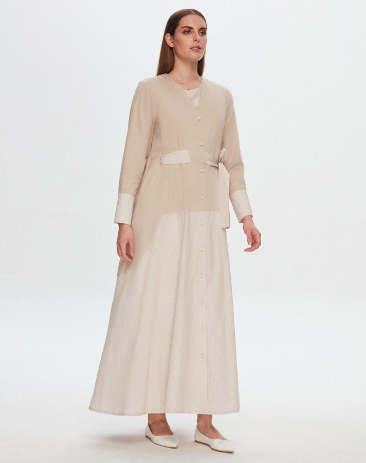 T24Y-8024 Waist Belted V-Neck Poplin Jacket - 4