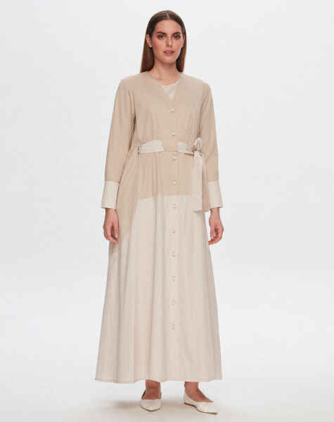 T24Y-8024 Waist Belted V-Neck Poplin Jacket - 5