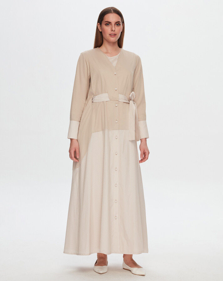 T24Y-8024 Waist Belted V-Neck Poplin Jacket - 5