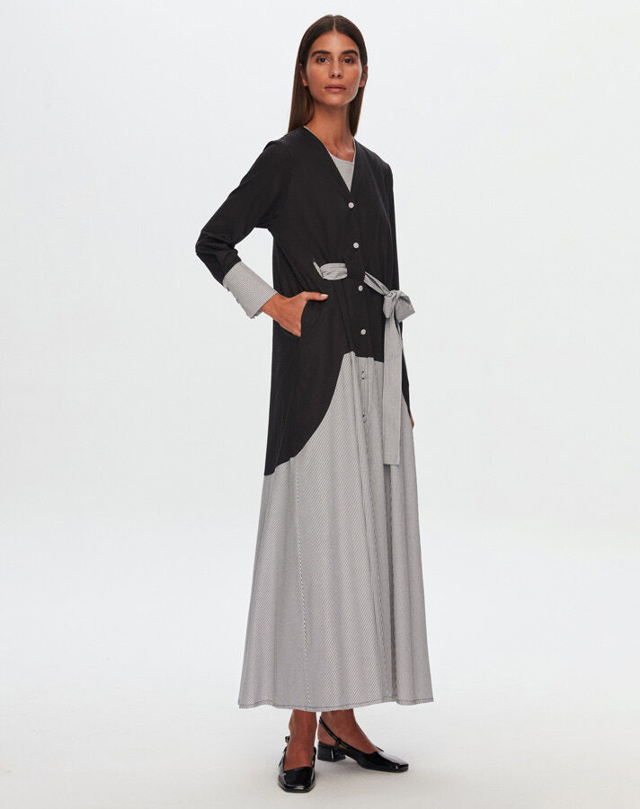 T24Y-8024 Waist Belted V-Neck Poplin Jacket - 8