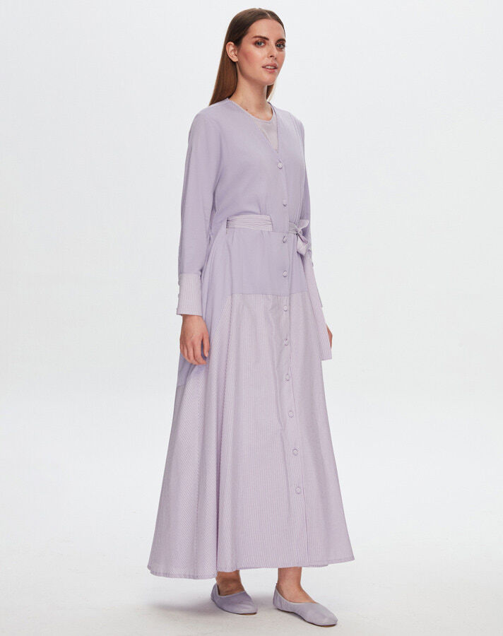 T24Y-8024 Waist Belted V-Neck Poplin Jacket - 12