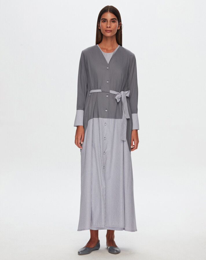 T24Y-8024 Waist Belted V-Neck Poplin Jacket - 2
