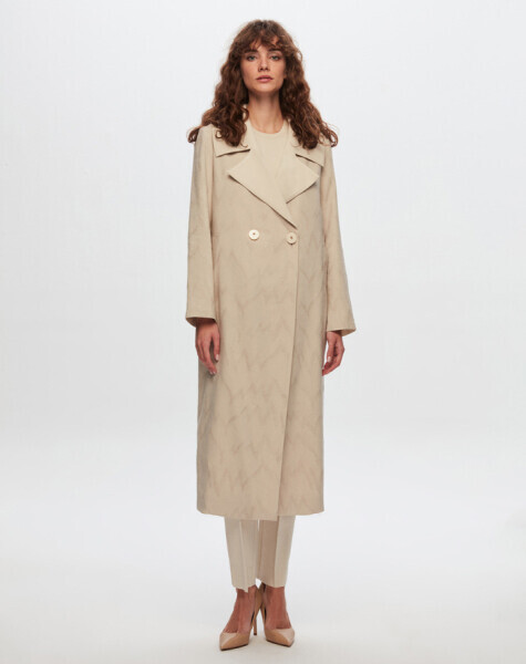 Kendinden Desenli Kumaş Bej Ceket - 1