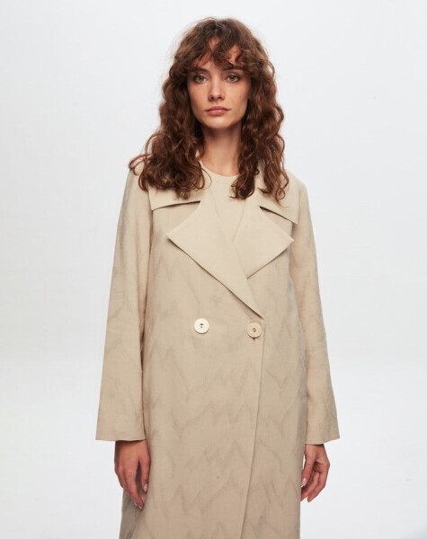 Kendinden Desenli Kumaş Bej Ceket - 2