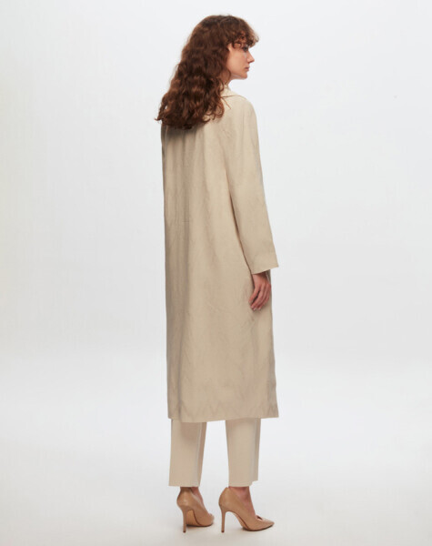 Kendinden Desenli Kumaş Bej Ceket - 3