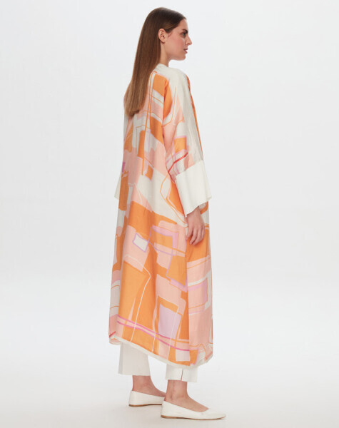 T24Y-8033 Desenli Kaftan Ceket ORANGE - MISS DALIDA (1)