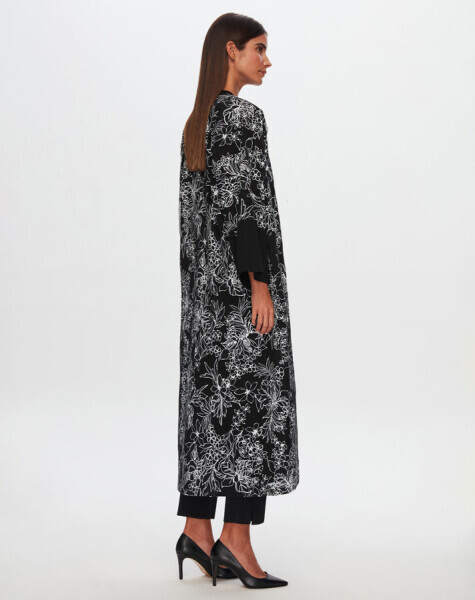 T24Y-8034 Triko Garnili Desenli Kaftan BLACK / ECRU - 2