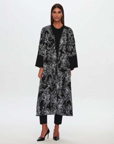 T24Y-8034 Triko Garnili Desenli Kaftan BLACK / ECRU 