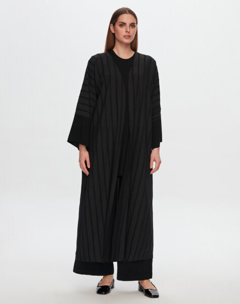 T24Y-8034 Triko Garnili Desenli Kaftan BLACK 