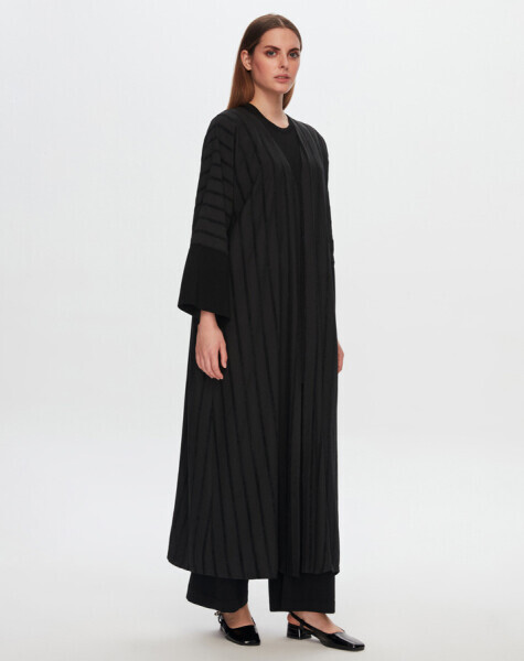 T24Y-8034 Triko Garnili Desenli Kaftan BLACK - 2