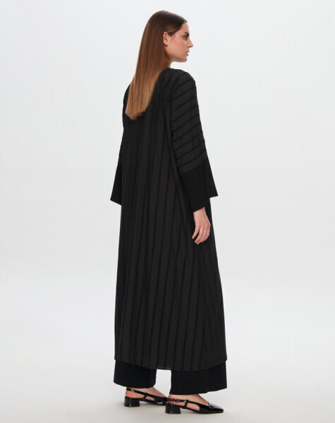 T24Y-8034 Triko Garnili Desenli Kaftan BLACK - 3