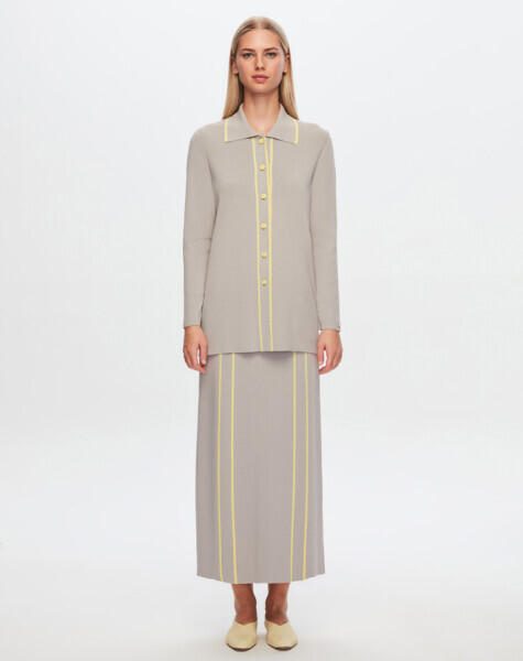 T24Y-9001 Çizgi Detaylı Elegant Hırka 1099-DARK GREY - MISS DALIDA