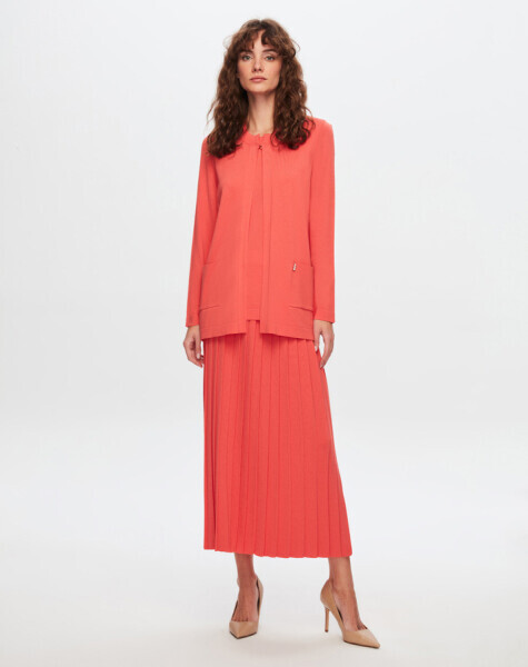 T24Y-9004 Düz Renk Basic Elegant Hırka 1031-DOMATO - 1