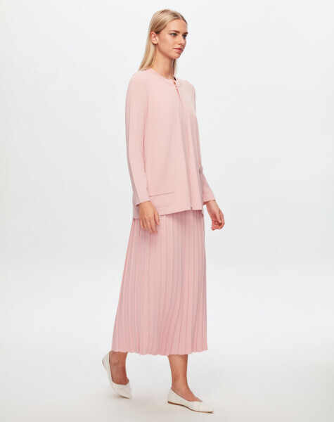 T24Y-9004 Düz Renk Basic Elegant Hırka 1481-PİNK - 2