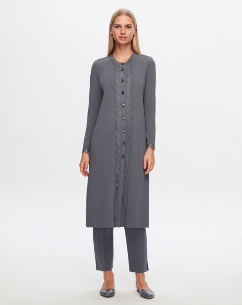 T24Y-9010 Buttoned Long Knitted Cardigan - 9