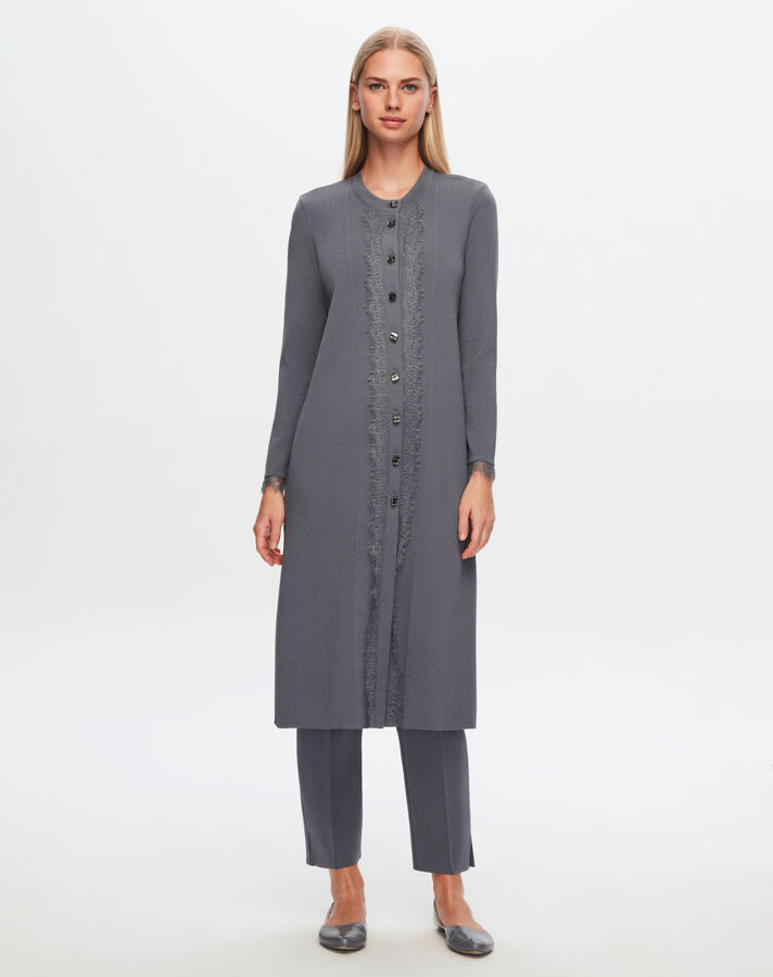 T24Y-9010 Buttoned Long Knitted Cardigan - 9