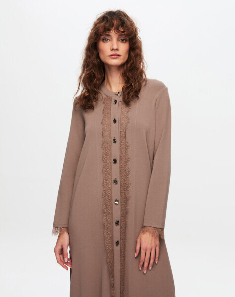 T24Y-9010 Düğmeli Uzun Triko Vizon Hırka - 2