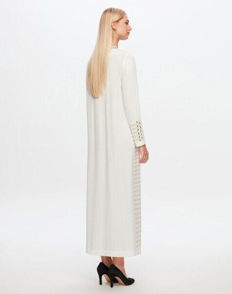 T24Y-9011 Çizgi ve Ajur Detaylı Uzun Hırka 1012-ECRU - 2