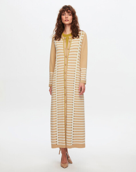 T24Y-9011 Çizgi ve Ajur Detaylı Uzun Hırka 1241-CRAFT - 1