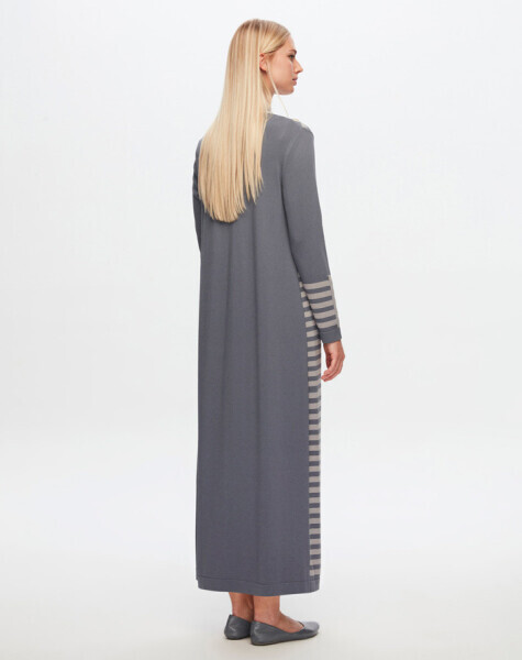 T24Y-9011 Çizgi ve Ajur Detaylı Uzun Hırka 1398-LIGHT GREY - 3