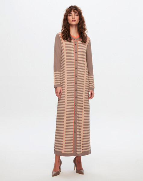 T24Y-9011 Long Cardigan with Line and Openwork Detail - 1