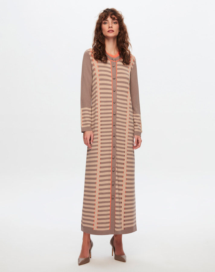T24Y-9011 Long Cardigan with Line and Openwork Detail - 1