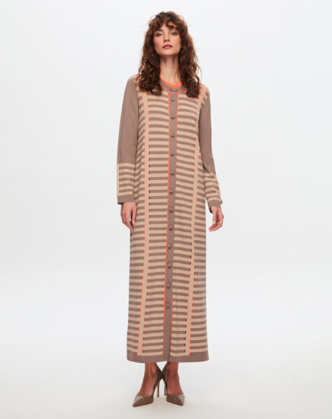 T24Y-9011 Long Cardigan with Line and Openwork Detail - 2