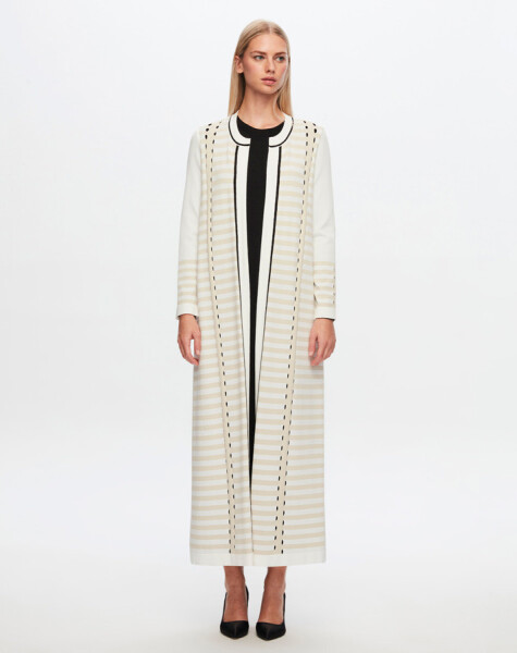 T24Y-9011 Long Cardigan with Line and Openwork Detail - 3