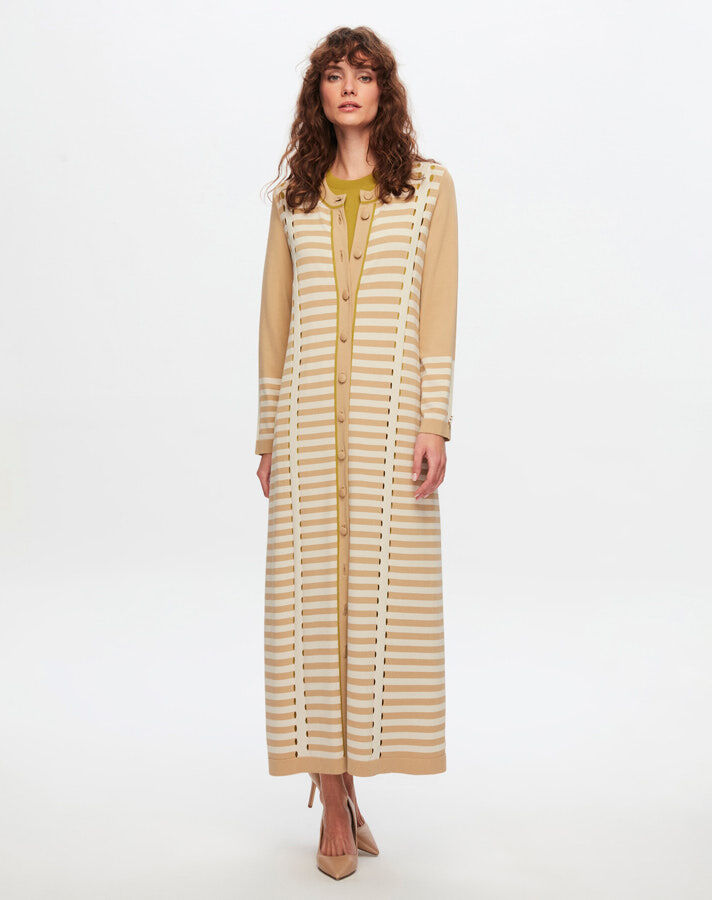 T24Y-9011 Long Cardigan with Line and Openwork Detail - 8