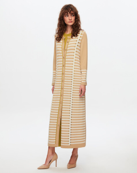 T24Y-9011 Long Cardigan with Line and Openwork Detail - 9