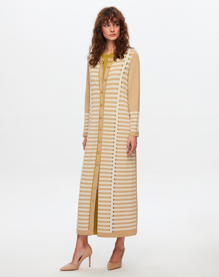 T24Y-9011 Long Cardigan with Line and Openwork Detail - 9
