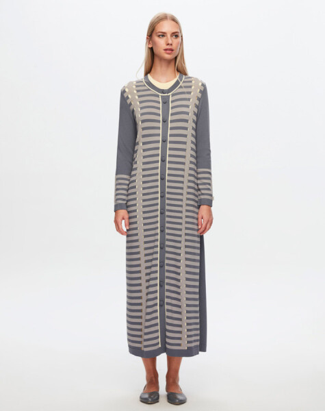 T24Y-9011 Long Cardigan with Line and Openwork Detail - 13