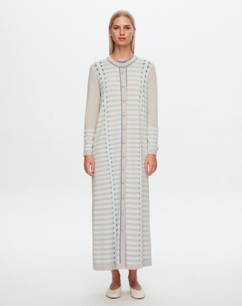 T24Y-9011 Long Cardigan with Line and Openwork Detail - 14